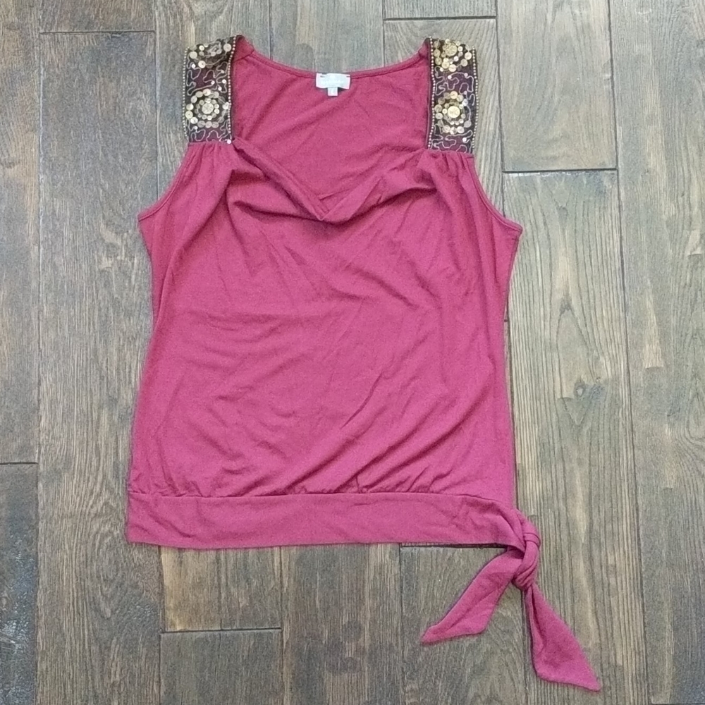 Naf Naf Dressy Red Tank with Metal Sequins Size L